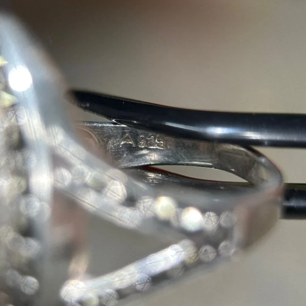 Champagne Stones/Black Marcasites Silver‎ 925 Ring